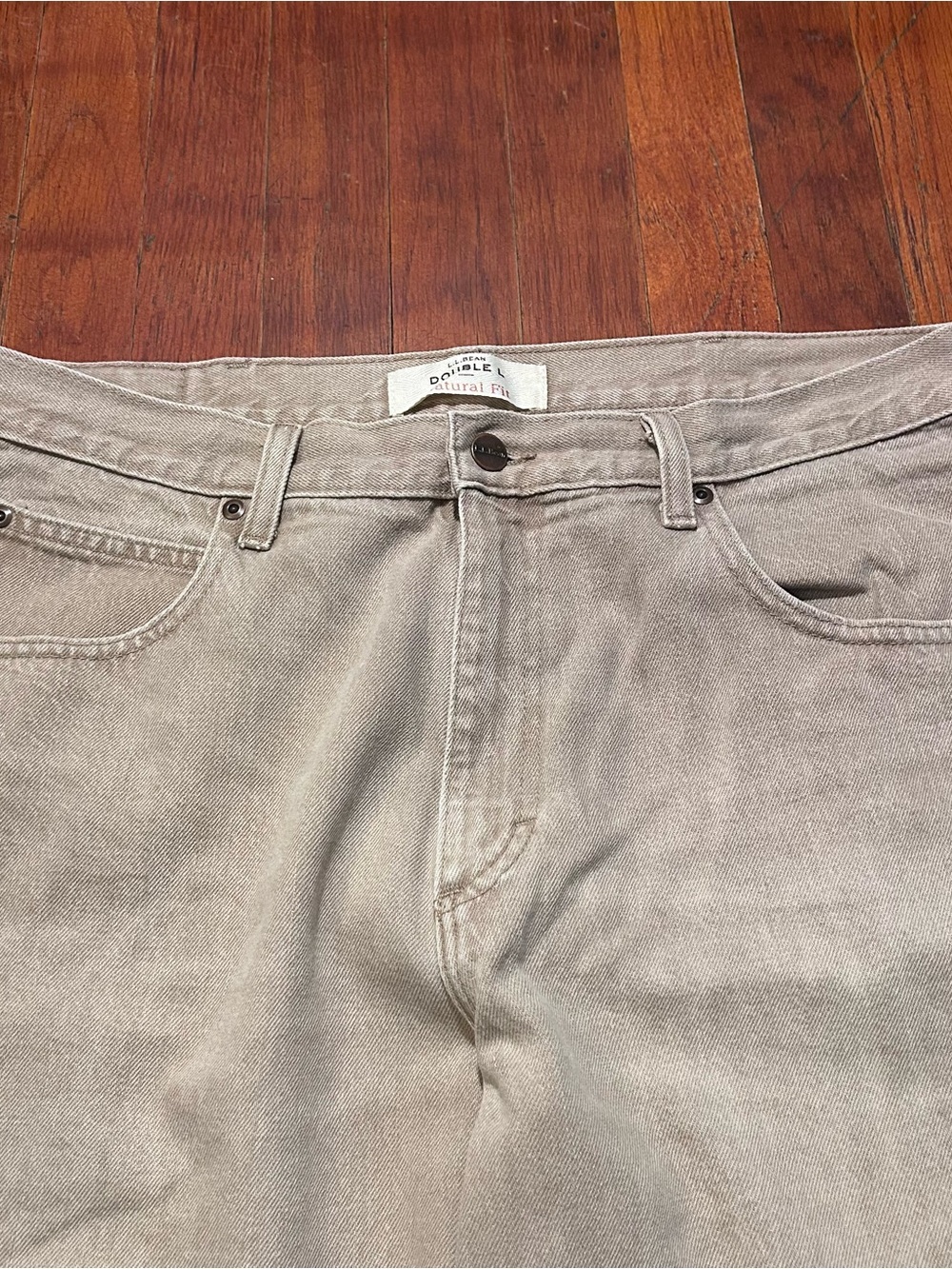 Vintage L.L. Bean Double L Outdoor Gorpcore Baggy Tan Khaki Denim Jeans 34x29 - Picture 2 of 13